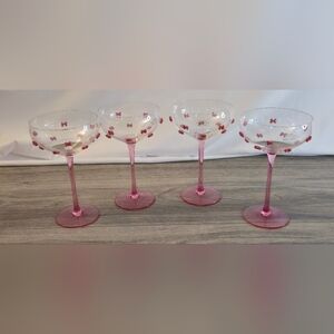 Viral Pink Stemmed Cocktail Glasses With Bows - Set Of 4